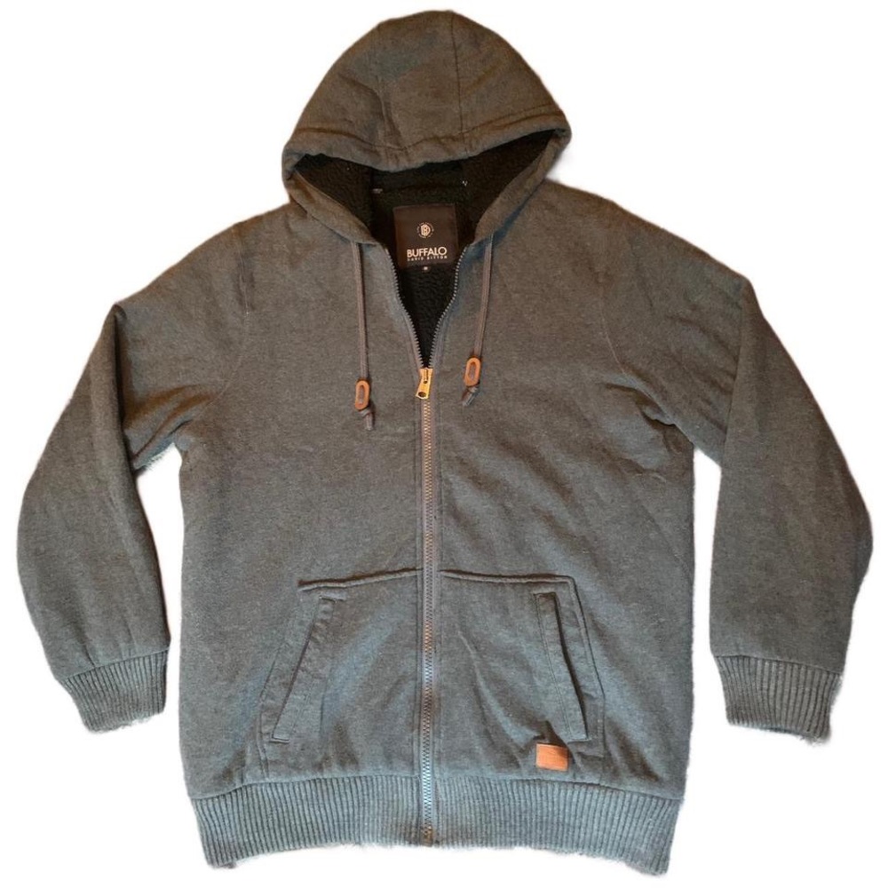 Men’s Buffalo Grey Thick & Warm Fleece Lined Zip Up Hoodie Jacket - XL